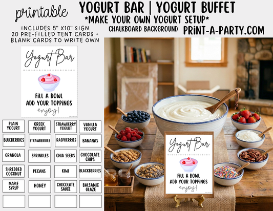 YOGURT BAR - Printable Yogurt Bar Sign & Topping Tent Cards – Party Event Decor PDF