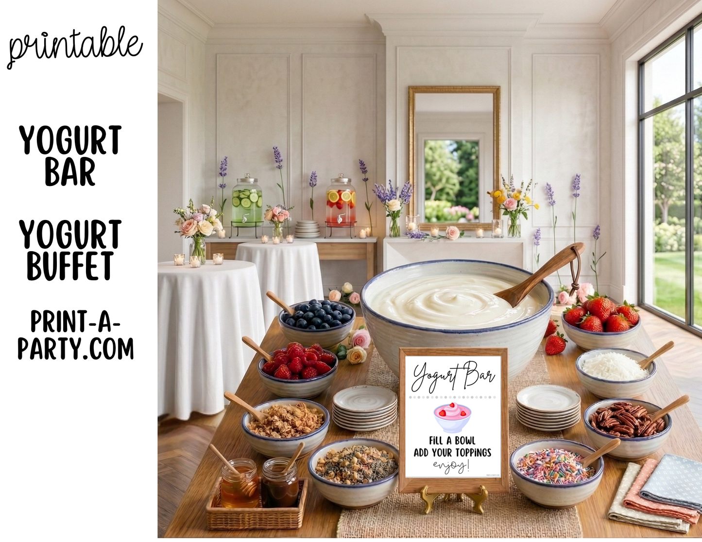 YOGURT BAR - Printable Yogurt Bar Sign & Topping Tent Cards – Party Event Decor PDF