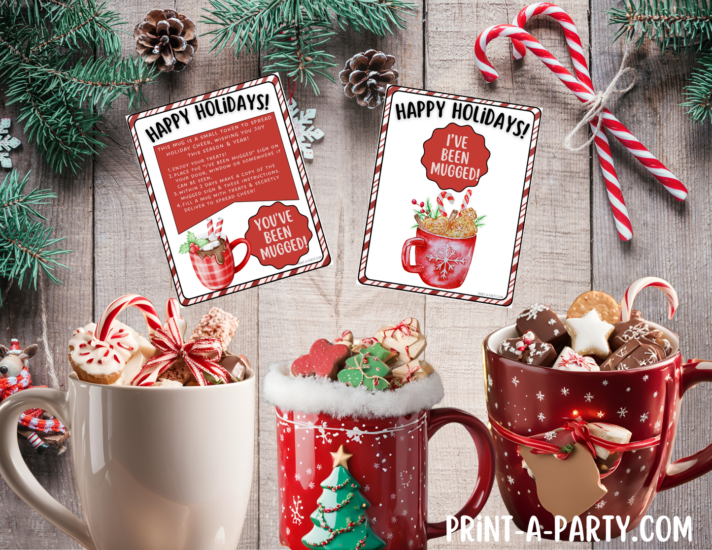 GIFT IDEA: You've Been Mugged Holiday Gift Printable - Candy Cane Design | Neighbor Gift Idea | Co-Worker Gift Idea | Teacher Holiday Gifts