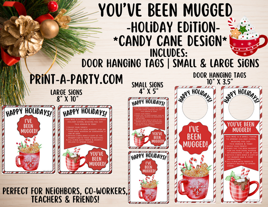 GIFT IDEA: You've Been Mugged Holiday Gift Printable - Candy Cane Design | Neighbor Gift Idea | Co-Worker Gift Idea | Teacher Holiday Gifts