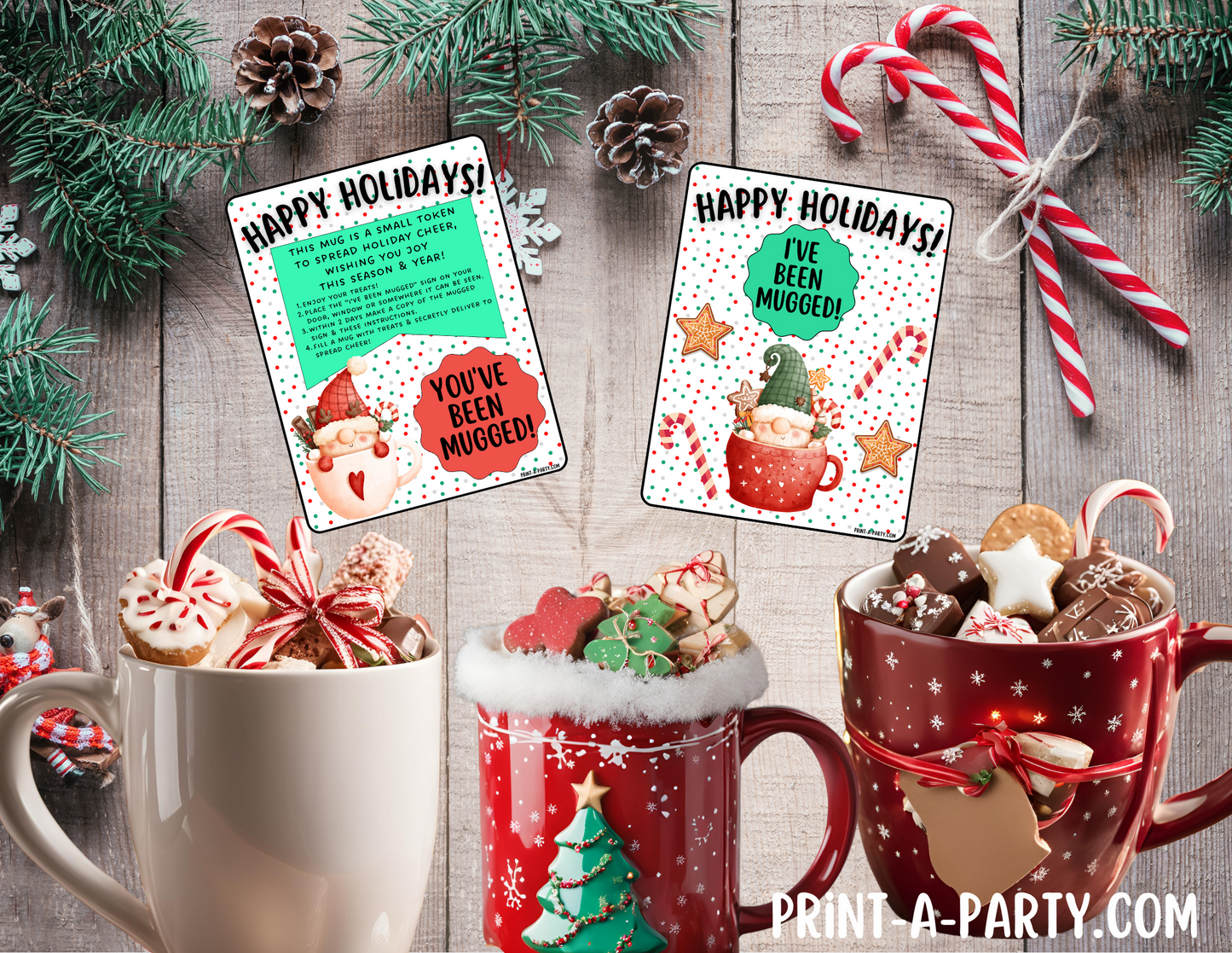 GIFT IDEA: You've Been Mugged Holiday Gift Printable - Christmas Gnomes | Neighbor Gift Idea | Co-Worker Gift Idea | Teacher Holiday Gifts