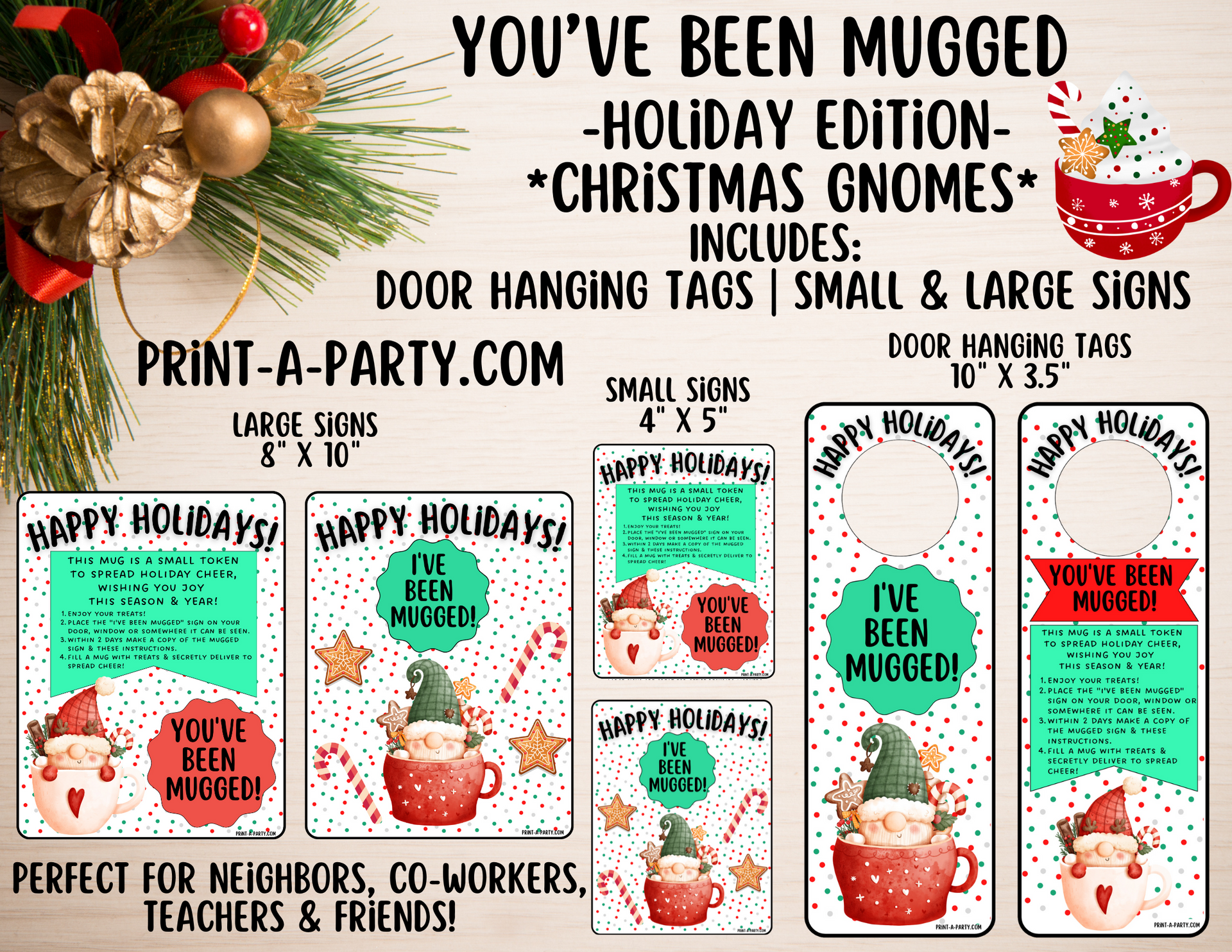 You've Been Mugged Holiday Gift Printable - Christmas Gnomes | Neighbor Gift Idea | Co-Worker Gift Idea | Teacher Holiday Gifts – PrintAParty you-ve-been-mugged-holiday-gift-printable-christmas-gnomes-neighbor-gift-idea-co-worker-gift-idea-teacher-holiday-gifts-printaparty