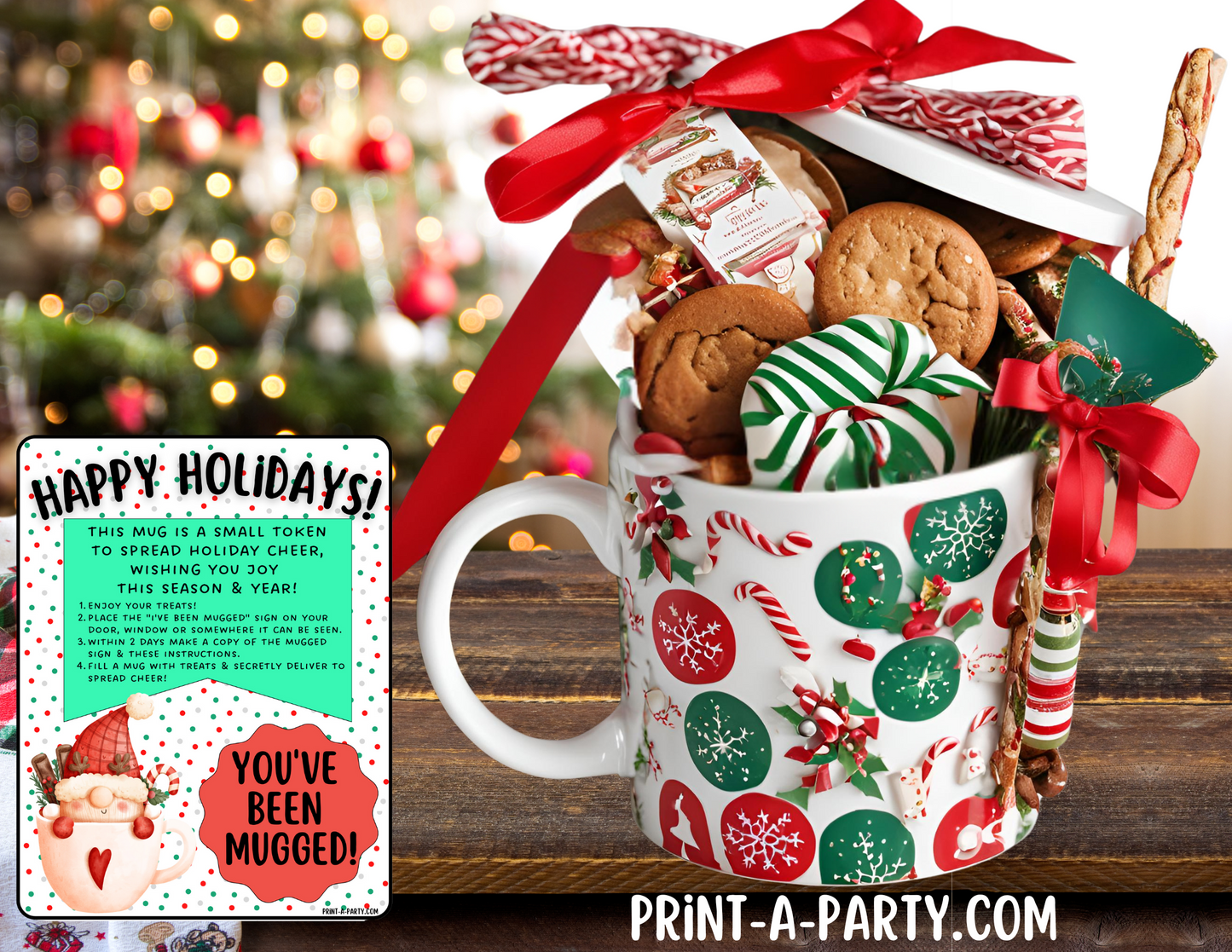 GIFT IDEA: You've Been Mugged Holiday Gift Printable - Christmas Gnomes | Neighbor Gift Idea | Co-Worker Gift Idea | Teacher Holiday Gifts