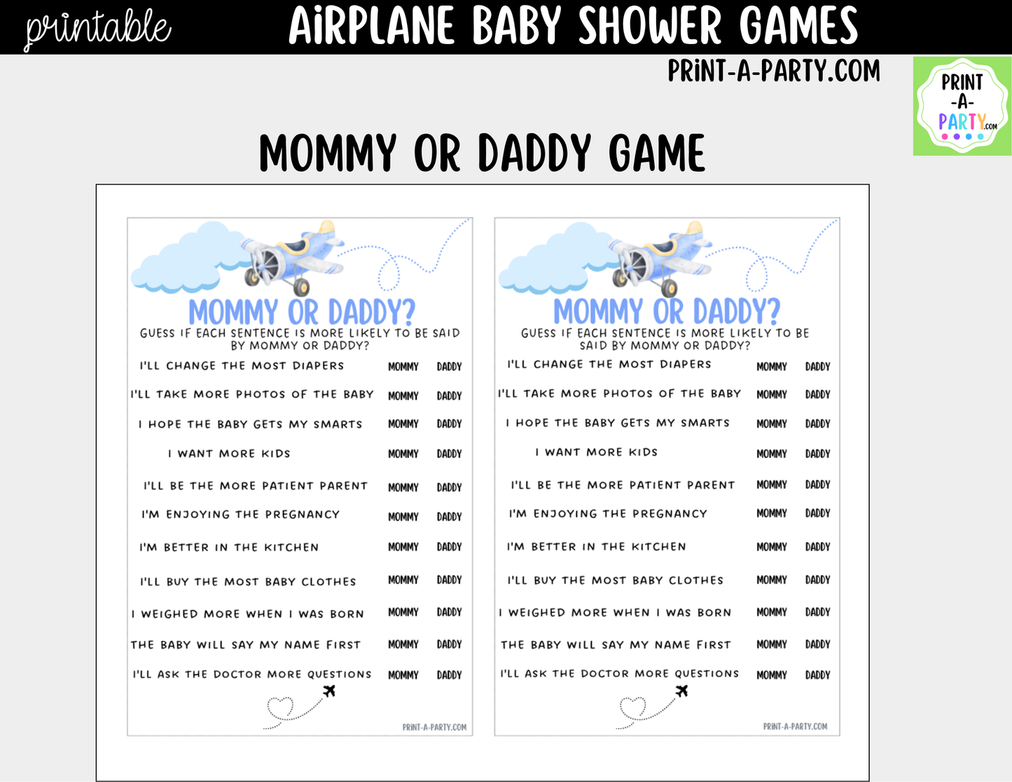 Airplane Baby Shower Games Bundle - 5 Printable Aviation Theme Party Games, Instant Download