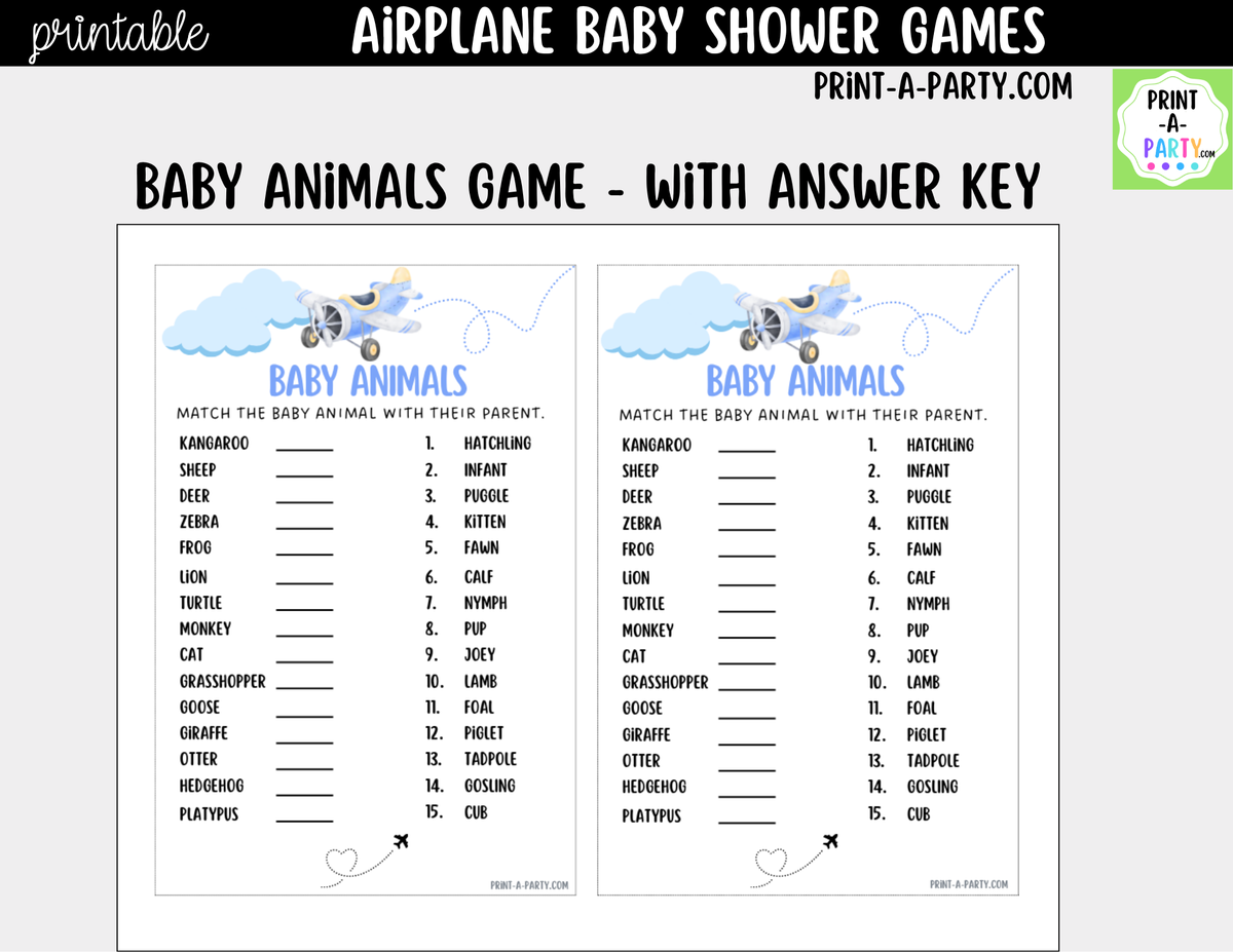Airplane Baby Shower Games Bundle - 5 Printable Aviation Theme Party Games, Instant Download