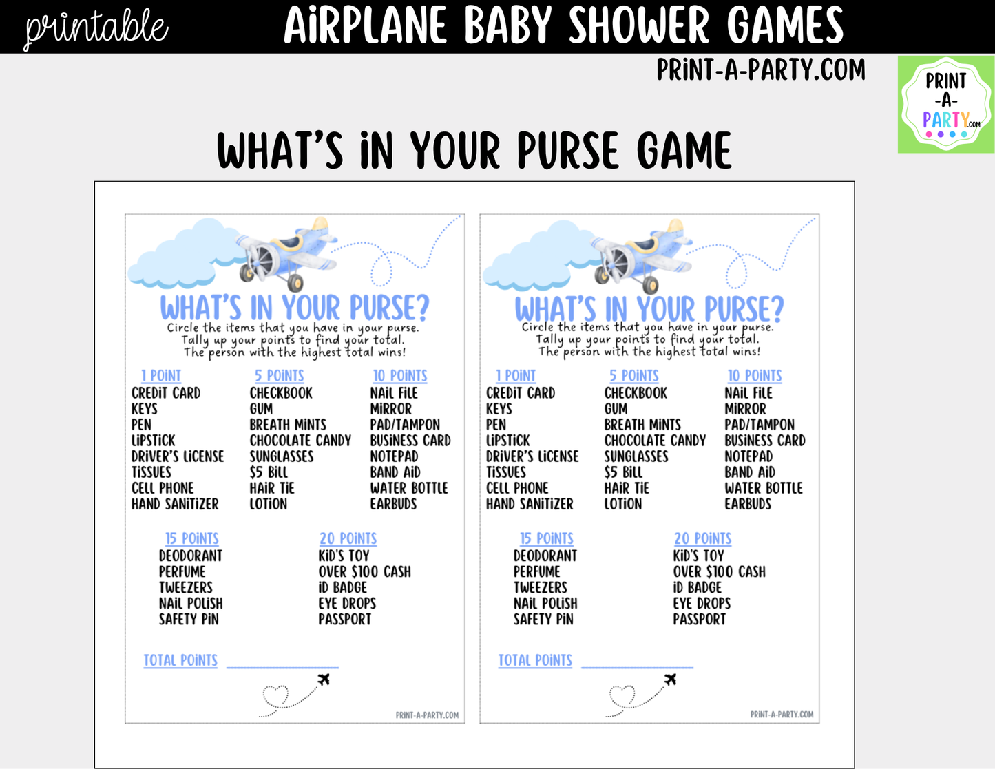 Airplane Baby Shower Games Bundle - 5 Printable Aviation Theme Party Games, Instant Download