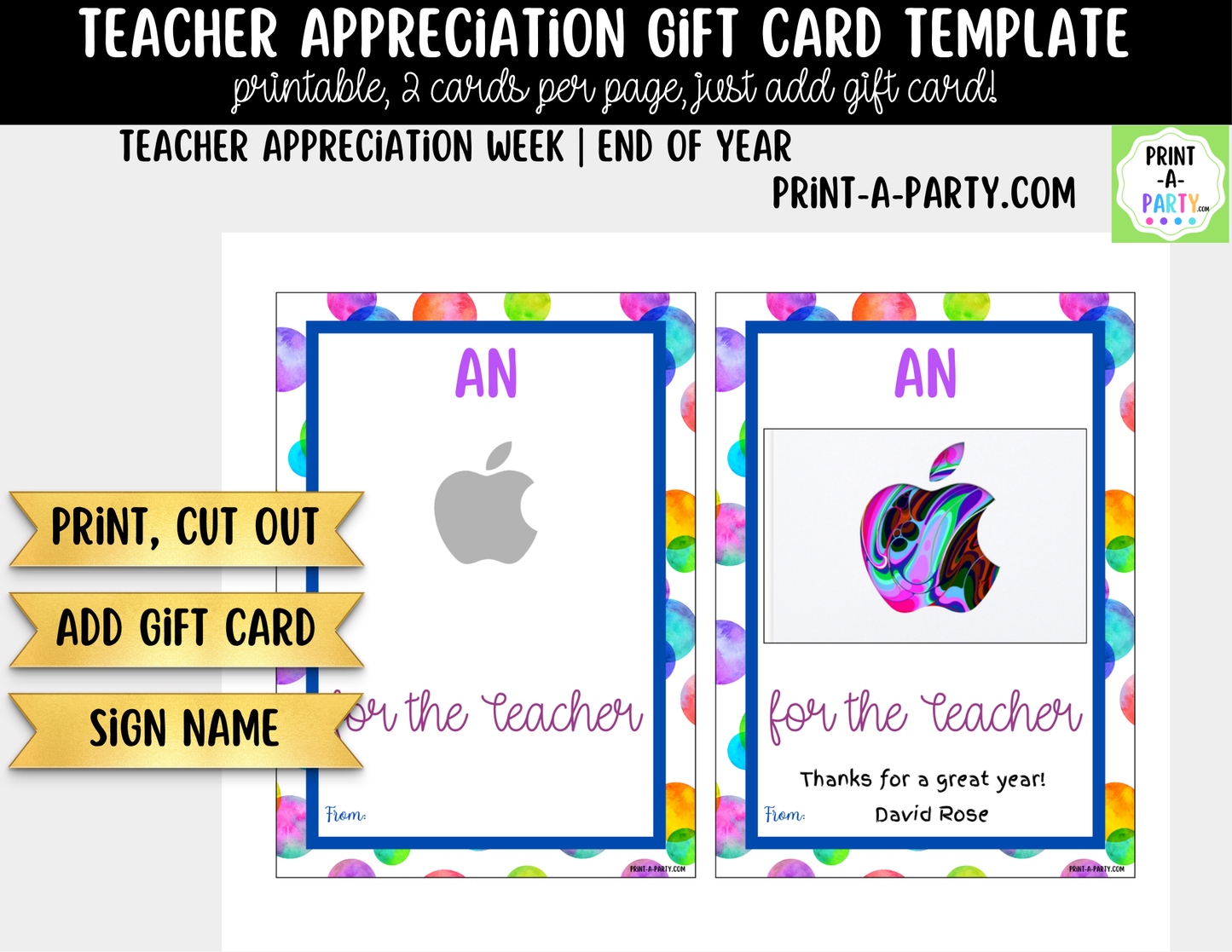 Gift Card Templates for Teacher Appreciation Gift Cards for Teacher and Staff Gifts - Amazon Starbucks Target Apple