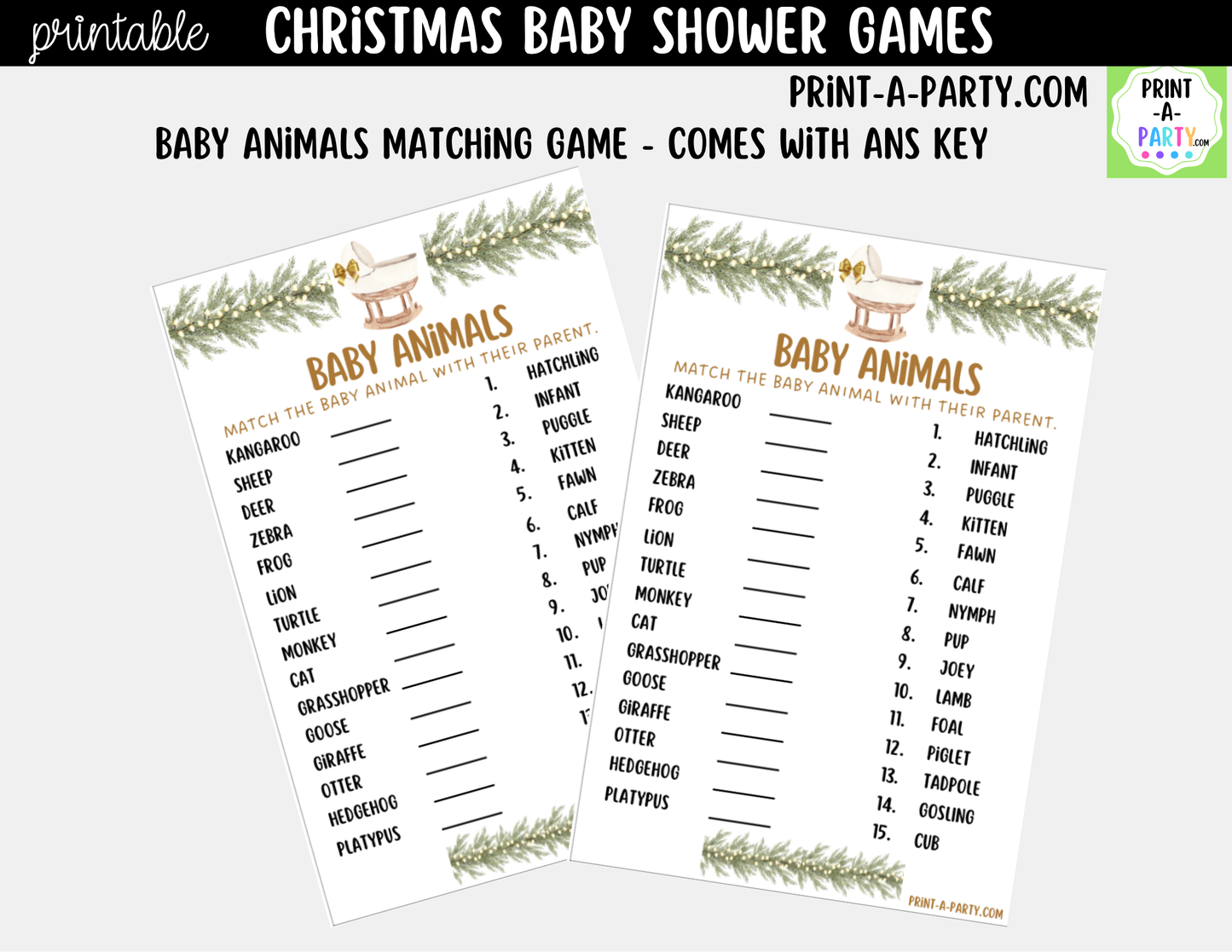 Christmas Baby Shower Games Printable | Holiday Baby Shower Games | Neutral Design 5 Games