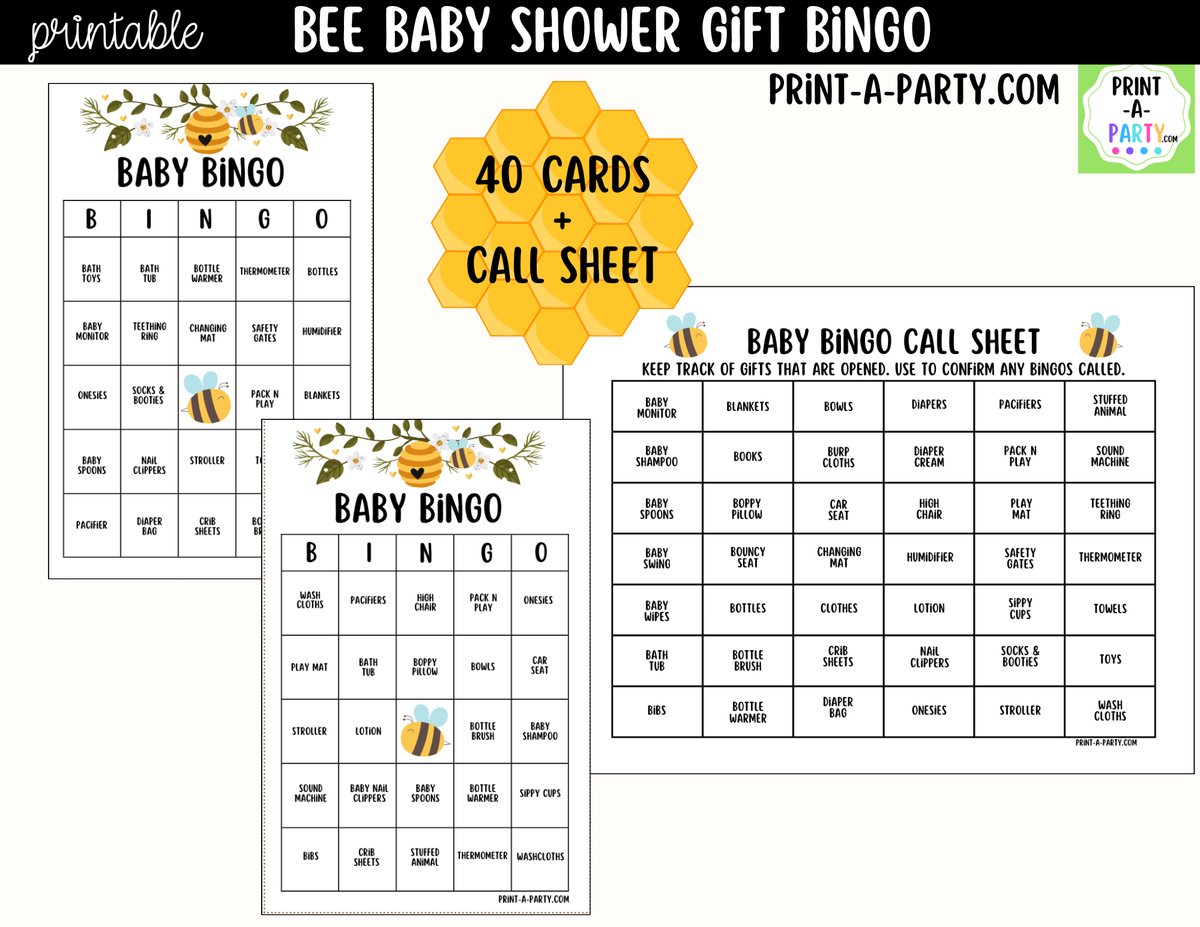 Bee Baby Shower Gift Bingo Printable