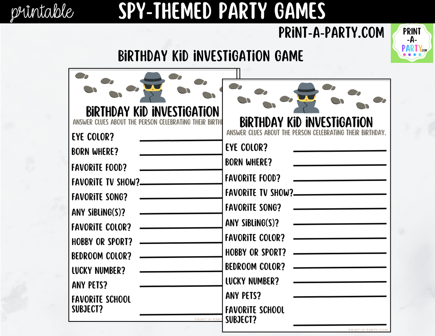 Spy Birthday Party Game Bundle | Detective Party Games | Printable Kids Party Activities