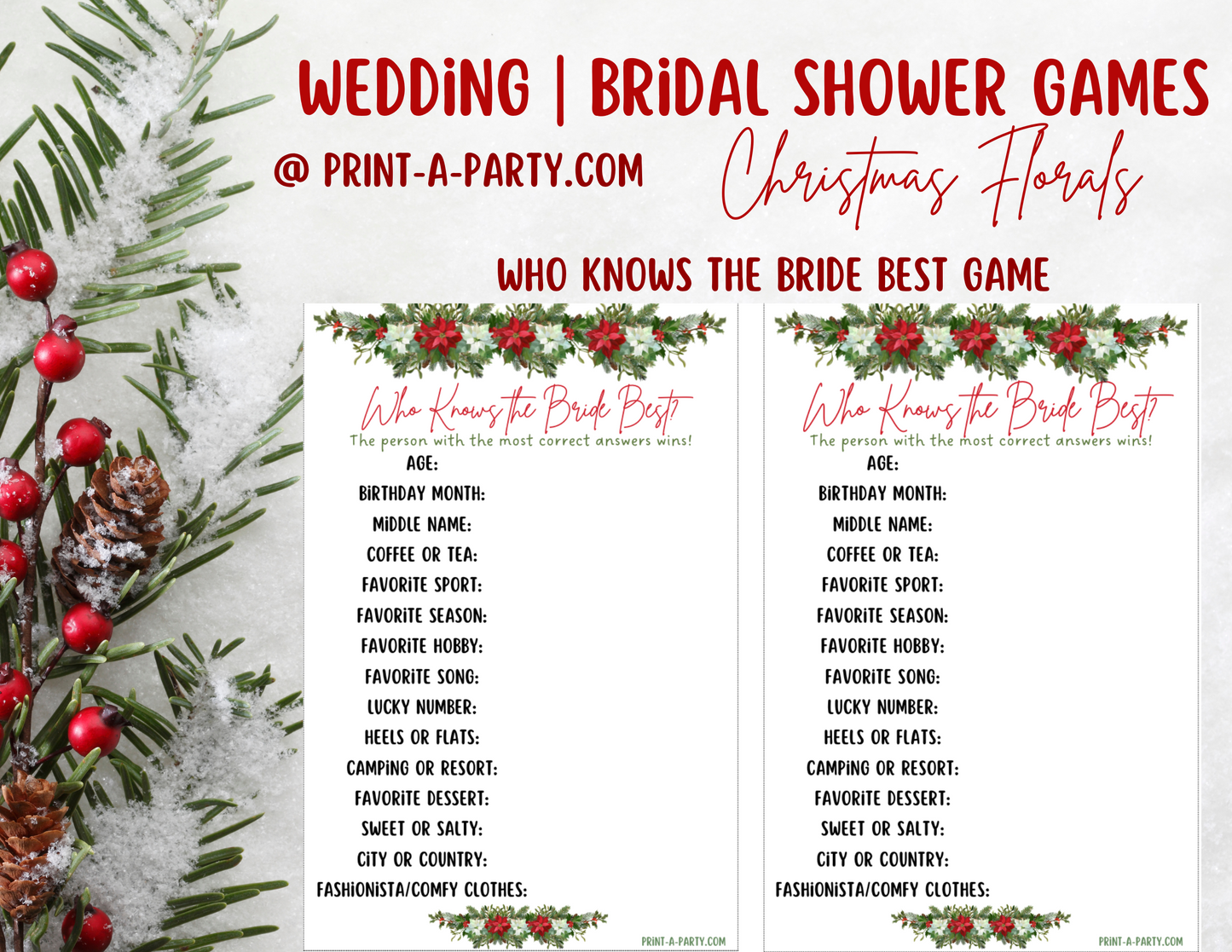 GAME BUNDLE: Bridal Christmas Shower Game Bundle | Christmas Bridal Theme | Christmas Wedding Shower | INSTANT DOWNLOAD