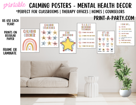 CLASSROOM DECOR - Boho Calming Corner Posters – Printable Mental Health Wall Decor for Classrooms, Therapy Offices & Homes