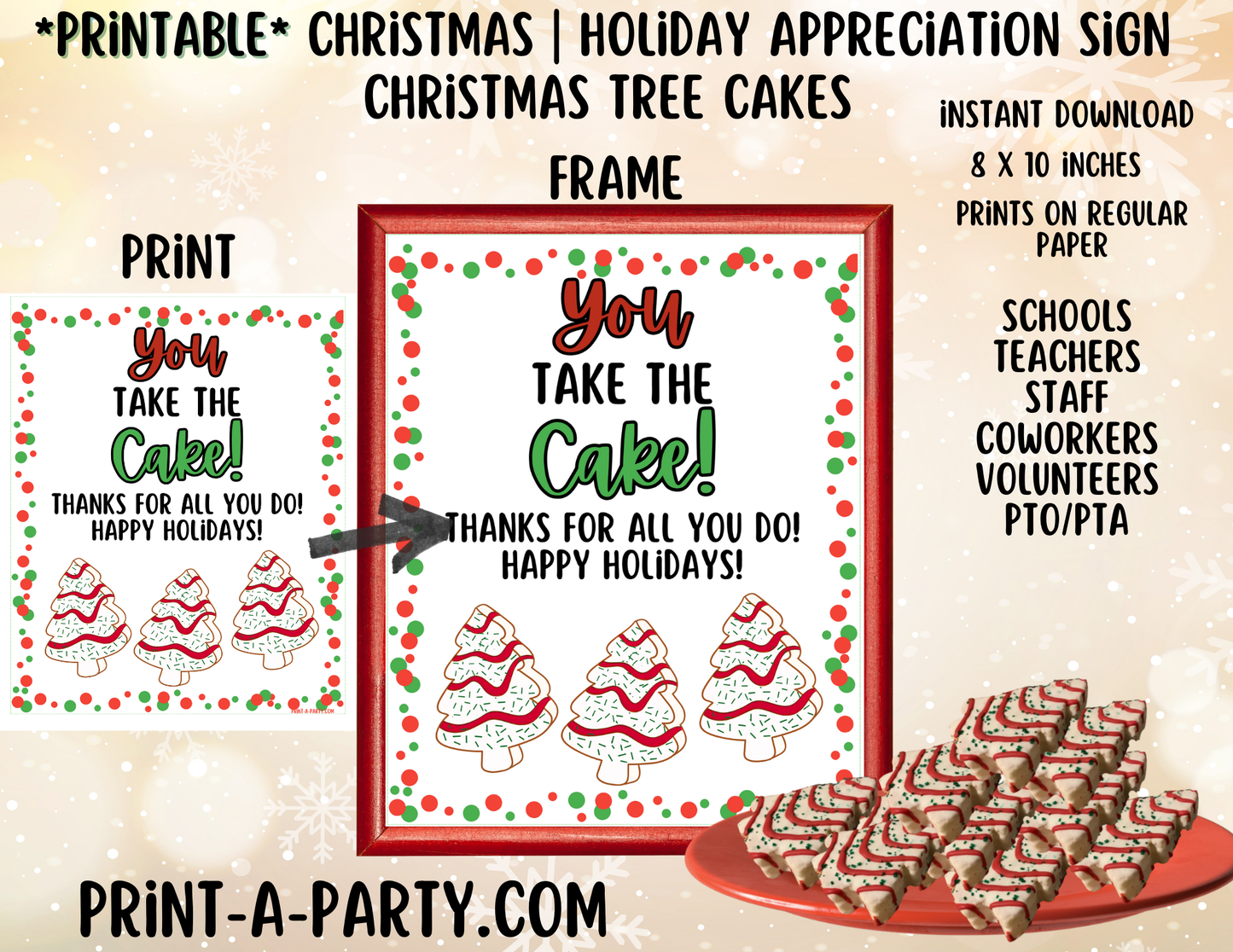 Appreciation Sign: Christmas Tree Cakes Printable Sign – Festive 8x10 Holiday Appreciation Decor for Staff, Teachers & Volunteers