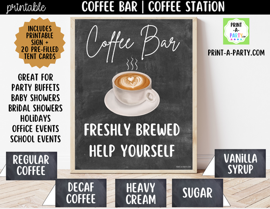 Coffee Bar Printable Sign (8x10) + Topping Tent Cards - Perfect for Parties, Showers, any event!