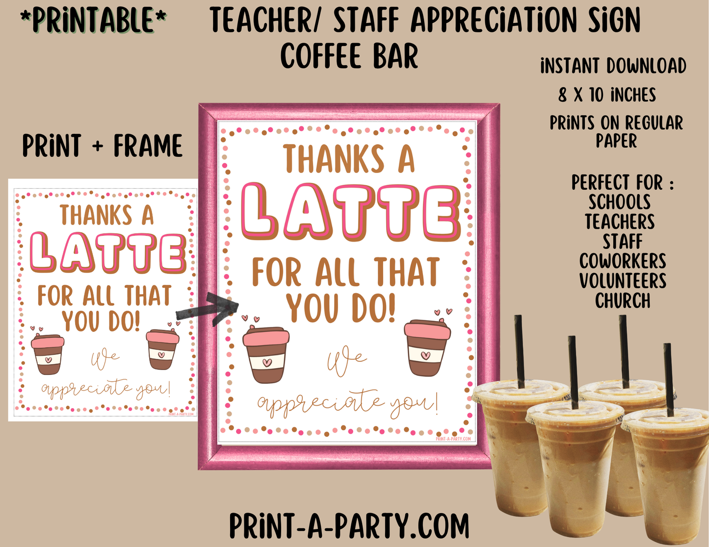 Appreciation Sign: COFFEE BAR- Coffee Station Appreciation Sign | Printable 8x10 Teacher & Staff Decor