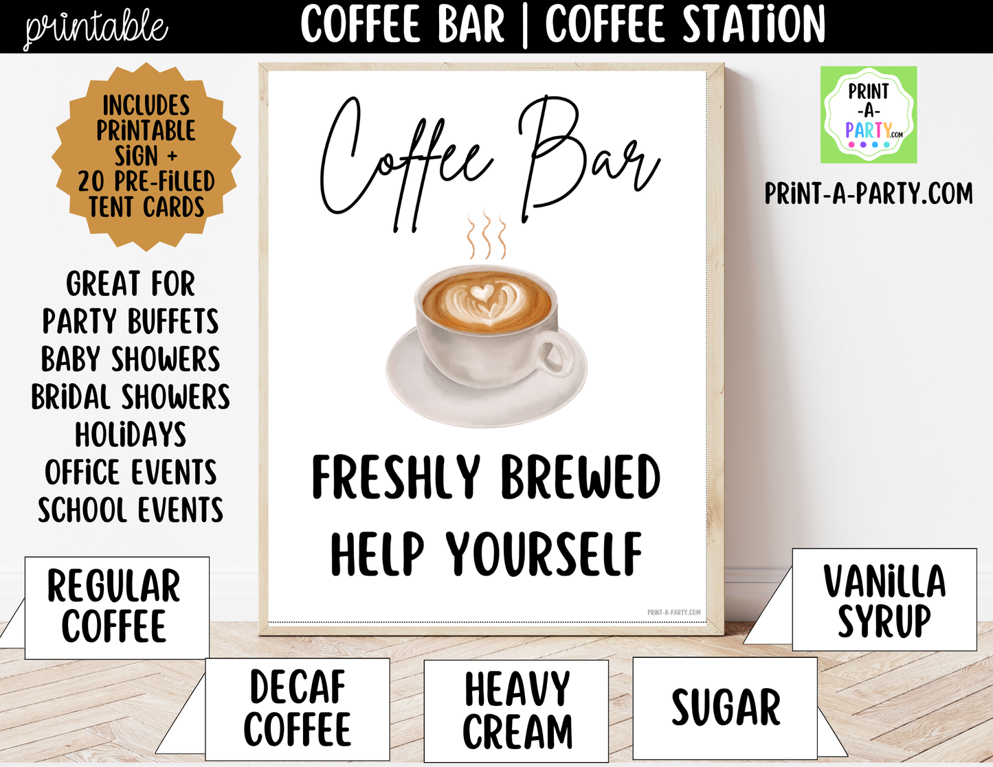 tent coffee Coffee Bar Printable Sign (8x10) + Topping Tent Cards