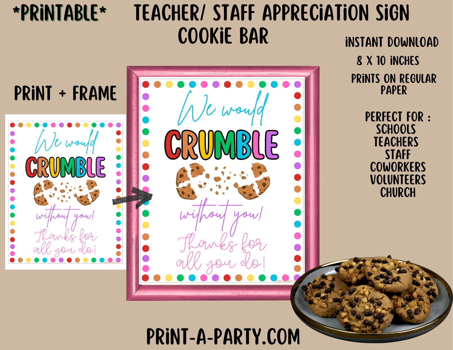 Appreciation Sign: COOKIE BAR - Colorful - Cookie Appreciation Sign | Printable 8x10 Teacher & Staff Desserts