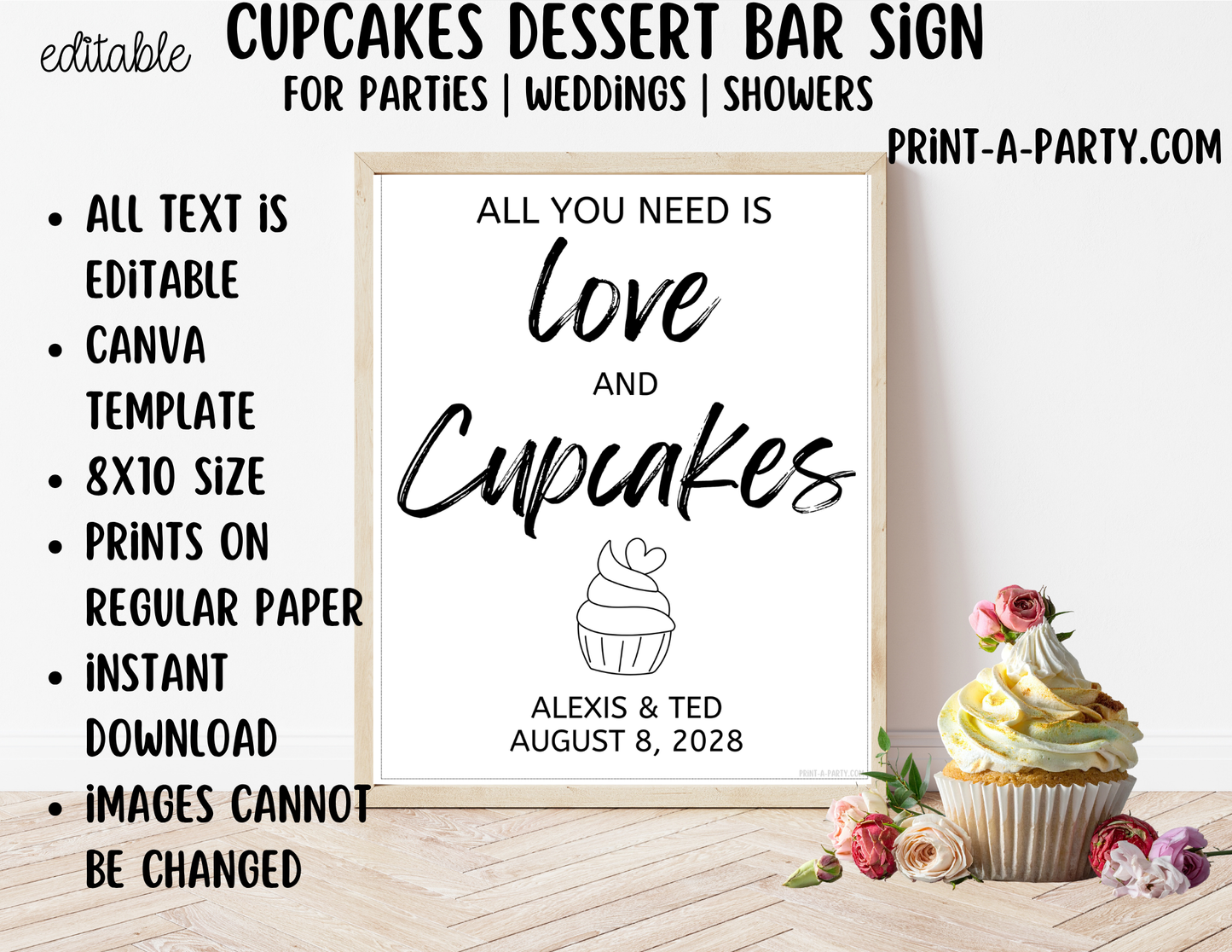 Editable Cupcake Sign (8x10) - Canva Printable Template