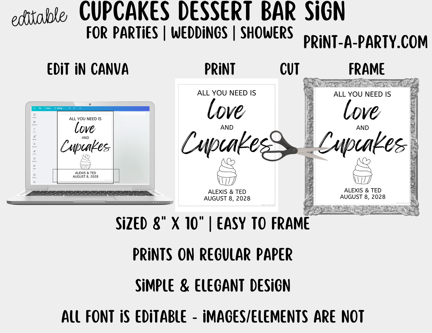 Editable Cupcake Sign (8x10) - Canva Printable Template