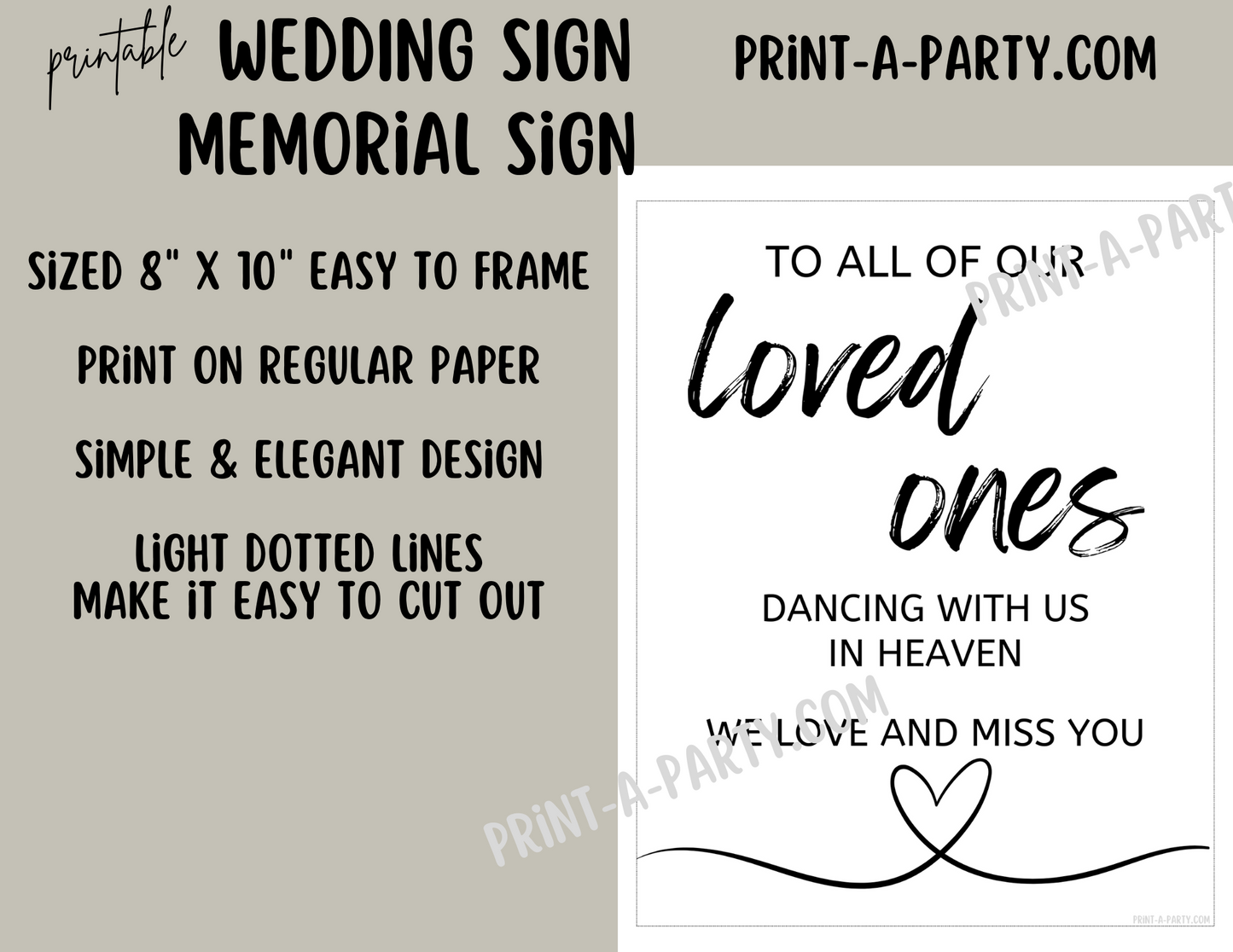 TO ALL OUR LOVED ONES DANCING WITH US IN HEAVEN | Printable Wedding Sign | Wedding Memorial Sign | In Loving Memory Sign