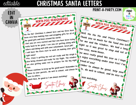 Editable Santa Letters - Personalized Printable Letters from Santa for Kids - 2-Pack