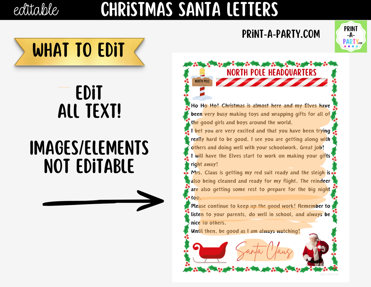 Editable Santa Letters - Personalized Printable Letters from Santa for Kids - 2-Pack