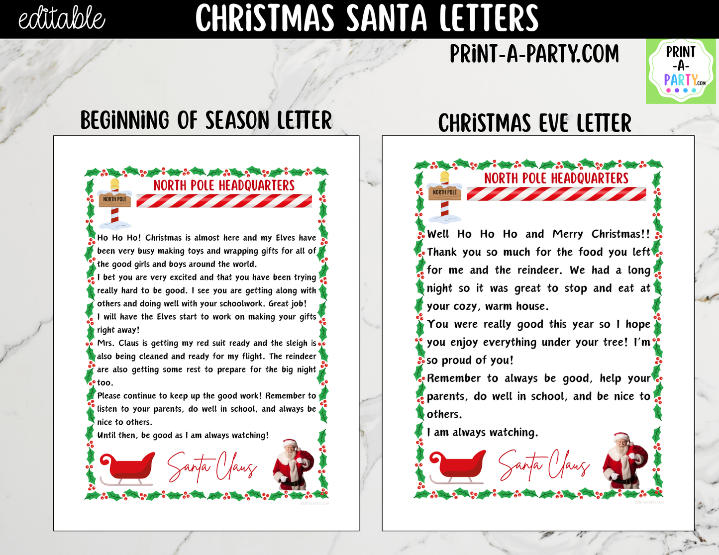 Editable Santa Letters - Personalized Printable Letters from Santa for Kids - 2-Pack
