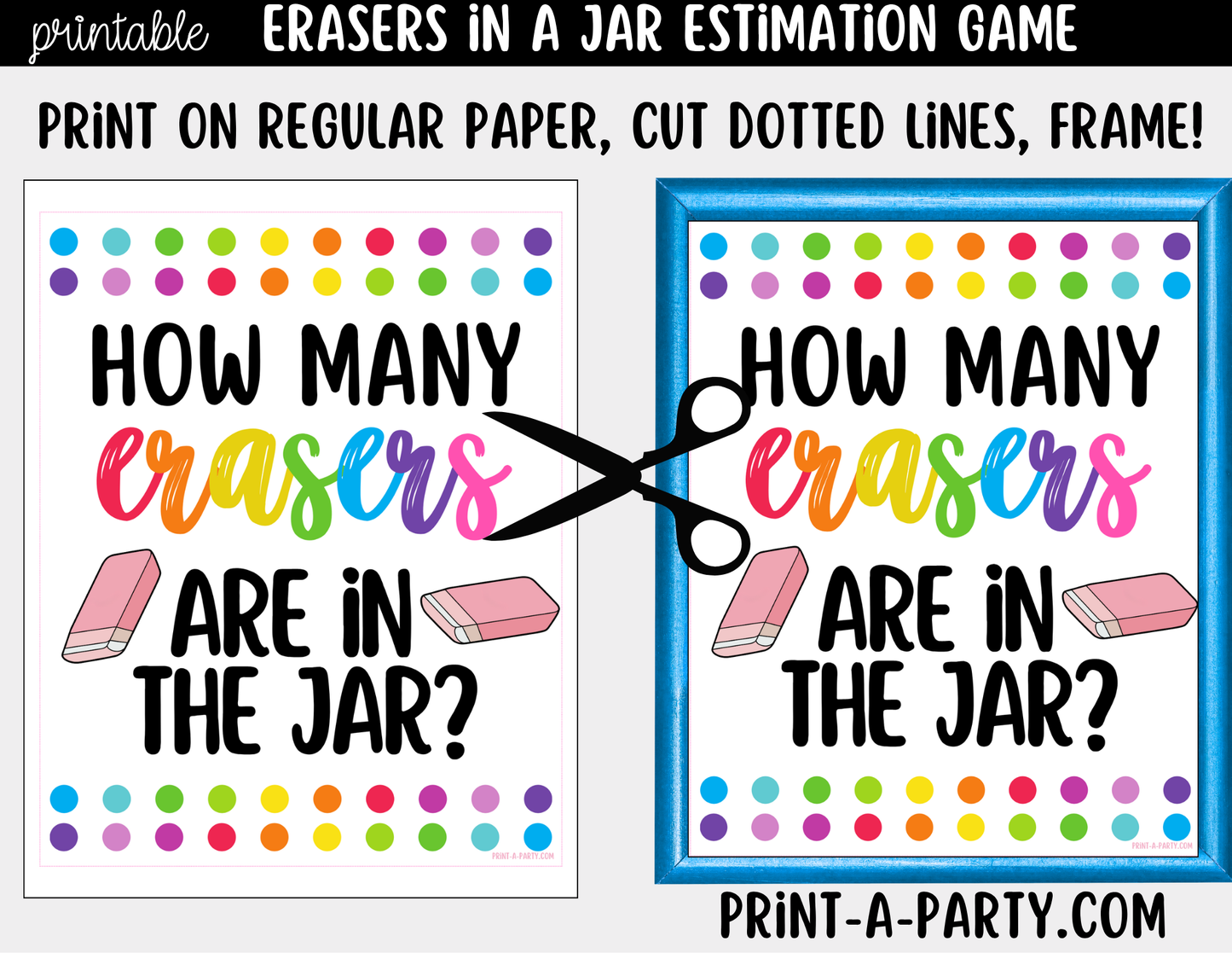 How Many Erasers in Jar Guessing Game Printable – Sign + Guessing Cards for Class Activity