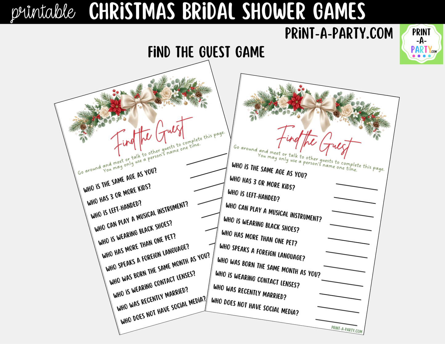 Christmas Bridal Shower Games Printable - Holiday Bridal Shower Game Bundle