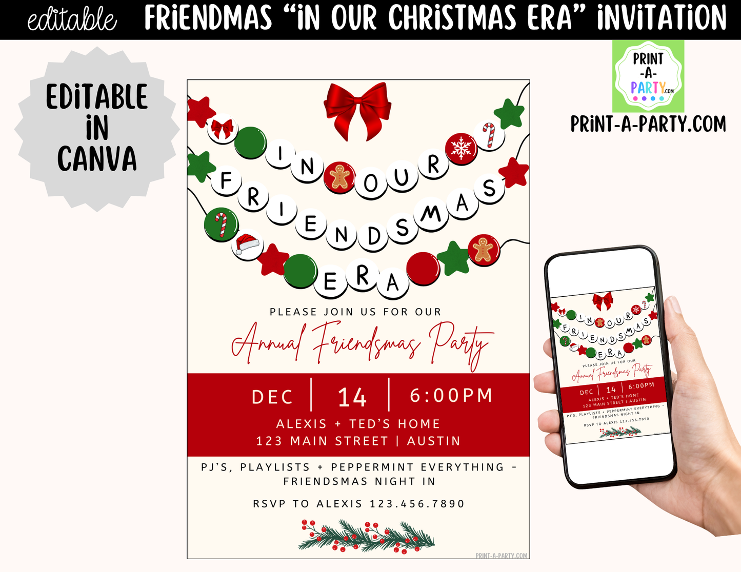 Friendsmas Party Invitation | Editable Canva "In Our Friendsmas Era" Holiday Invite
