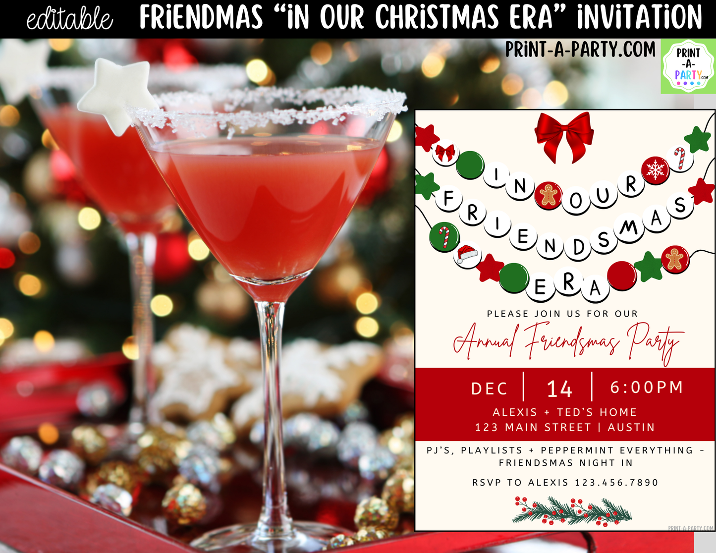 Friendsmas Party Invitation | Editable Canva "In Our Friendsmas Era" Holiday Invite