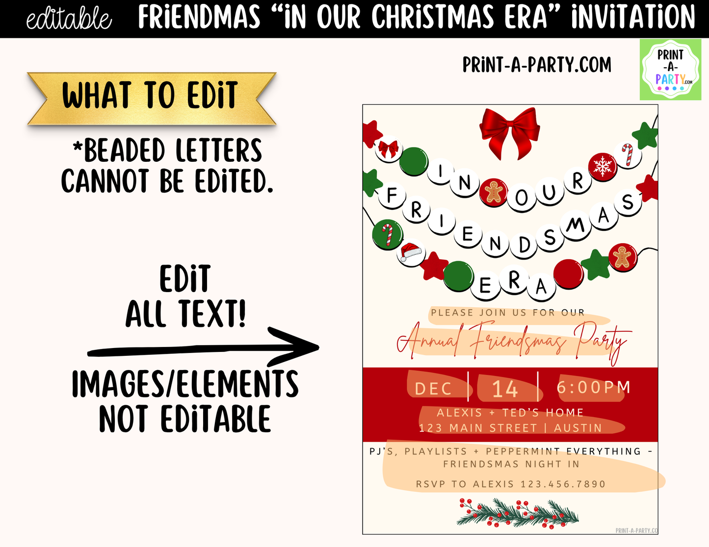 Friendsmas Party Invitation | Editable Canva "In Our Friendsmas Era" Holiday Invite