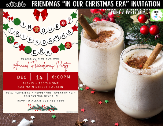 Friendsmas Party Invitation | Editable Canva "In Our Friendsmas Era" Holiday Invite