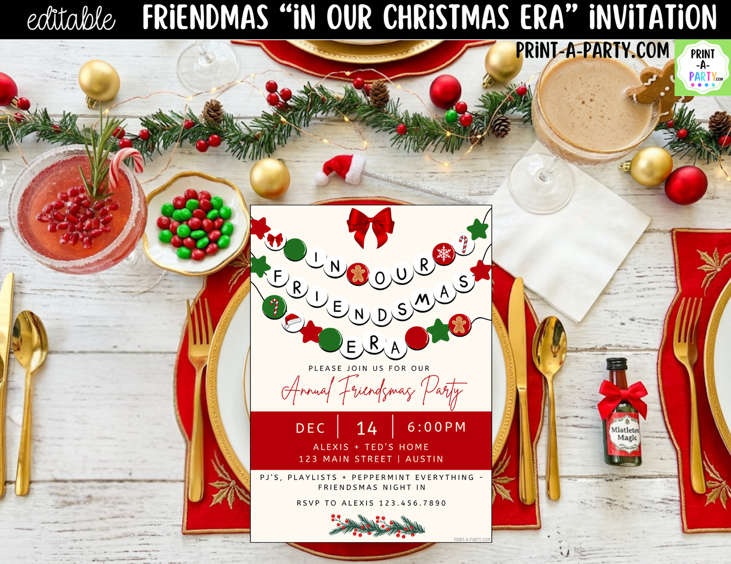 Friendsmas Party Invitation | Editable Canva "In Our Friendsmas Era" Holiday Invite