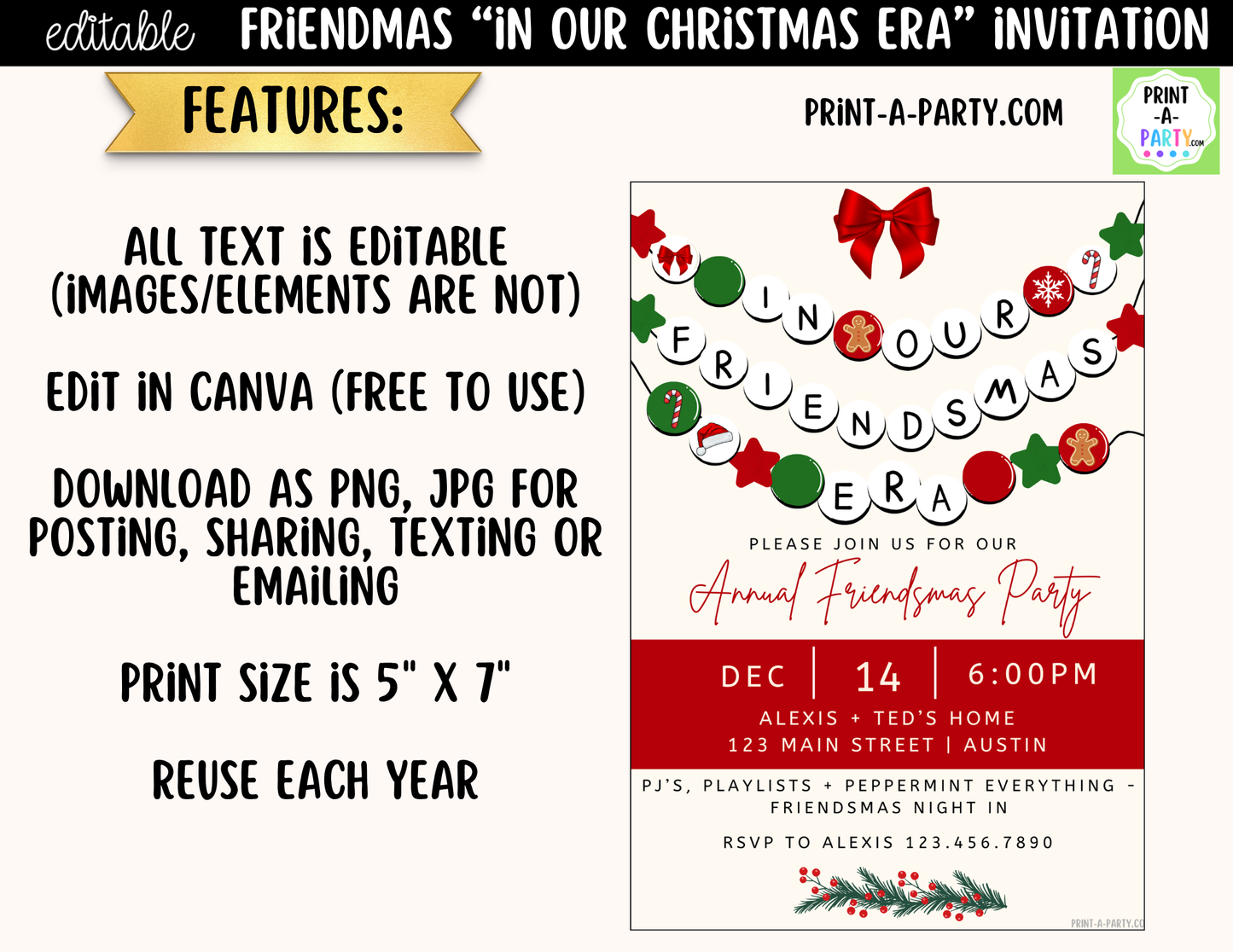Friendsmas Party Invitation | Editable Canva "In Our Friendsmas Era" Holiday Invite
