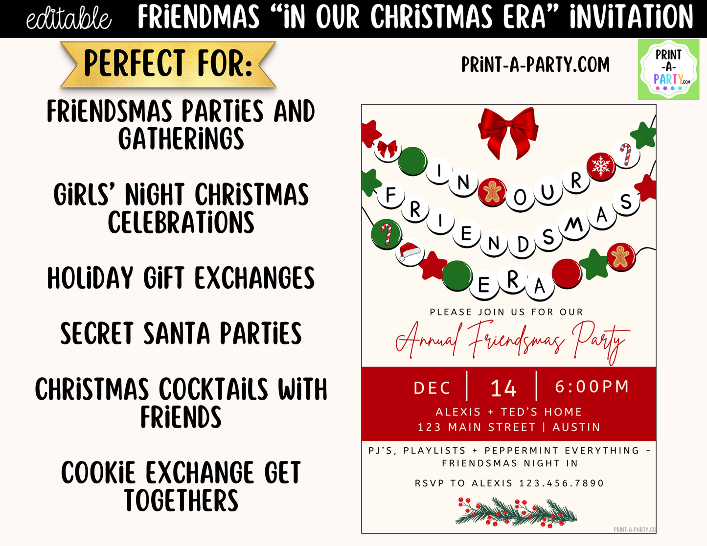 Friendsmas Party Invitation | Editable Canva "In Our Friendsmas Era" Holiday Invite