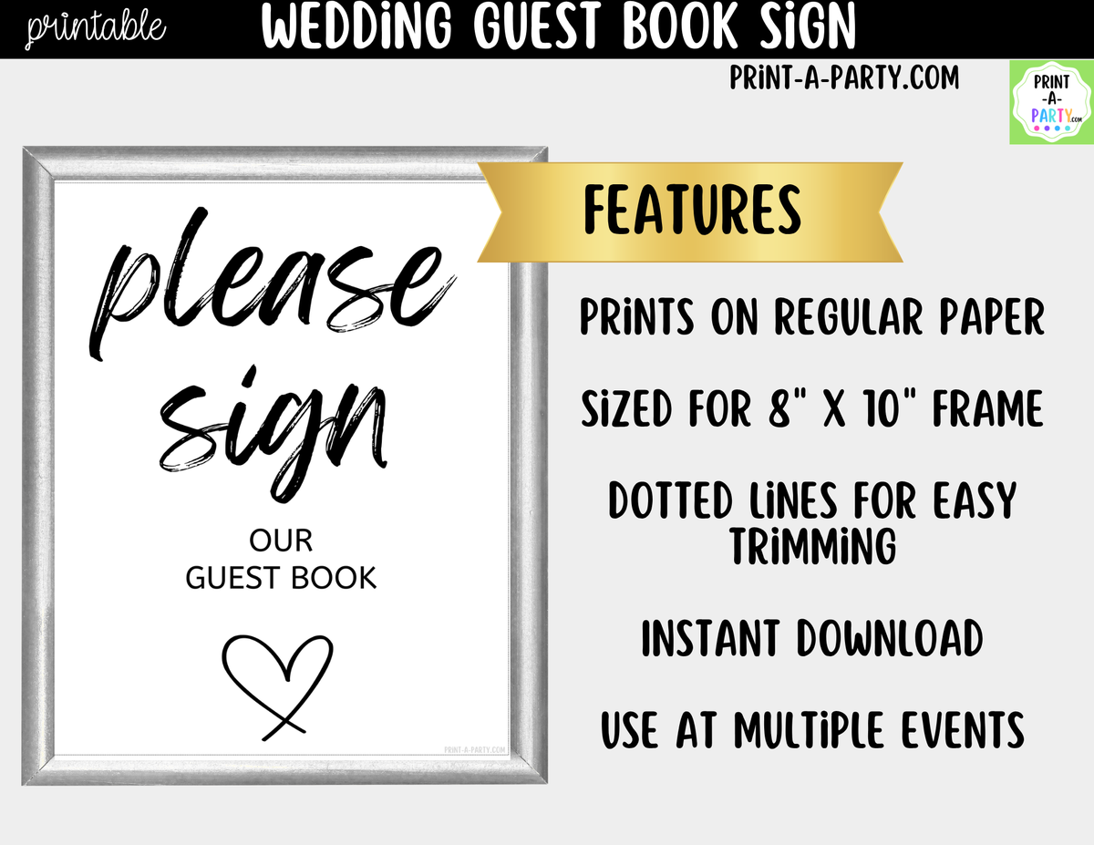 Guest Book Sign Printable – Wedding & Bridal Shower