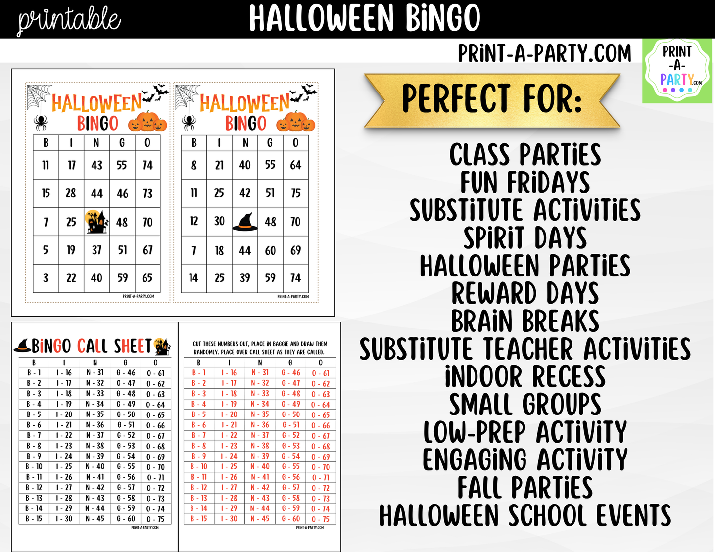 Halloween Bingo Game Printable | Classroom, Party & Family Game