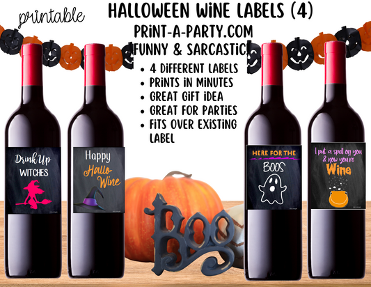 WINE LABELS: Halloween Printable Wine Labels – Funny & Sarcastic Stickers for Spooky Parties and Host Gifts