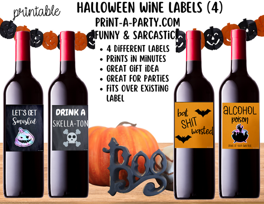 WINE LABELS: Halloween Printable Wine Labels – Funny & Sarcastic Stickers for Spooky Parties and Host Gifts