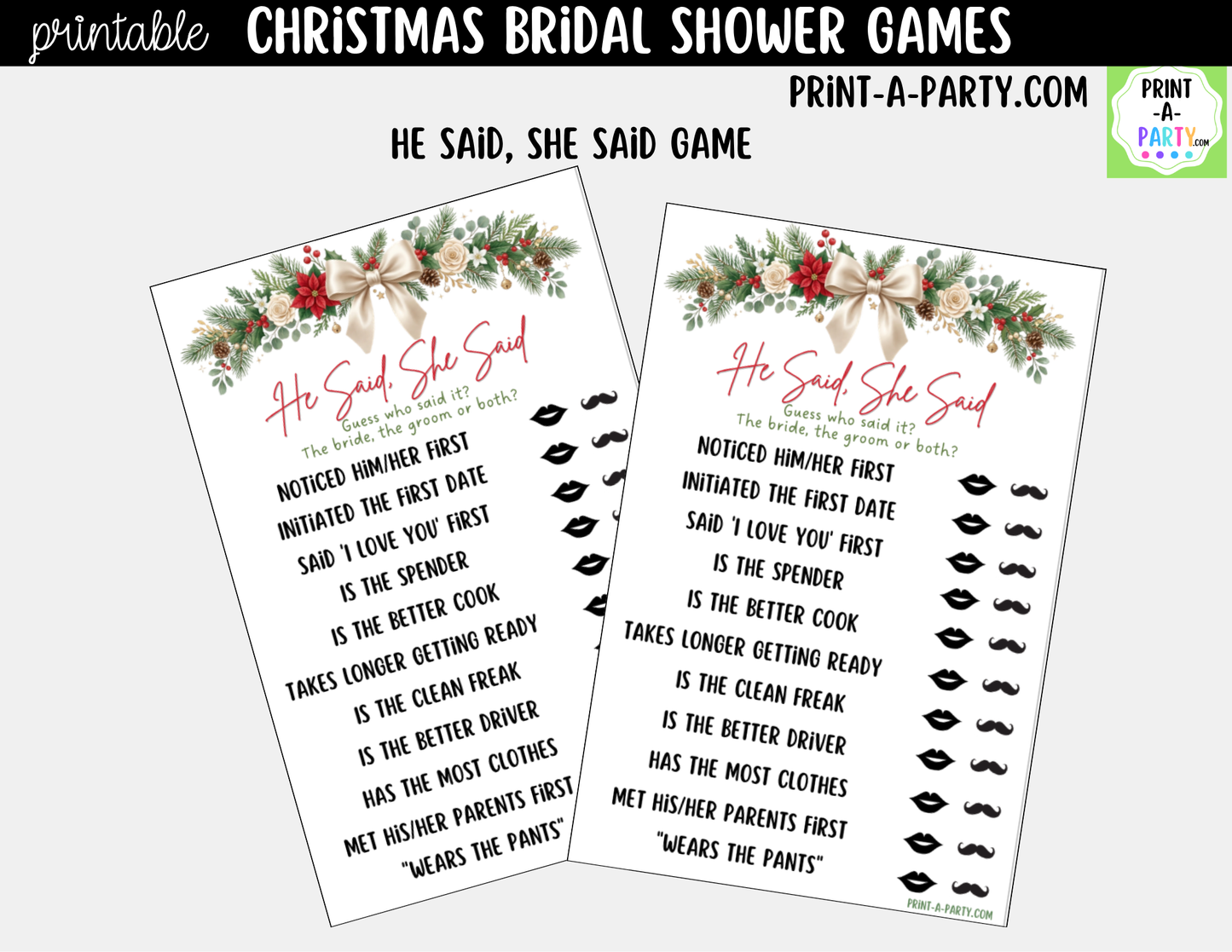 Christmas Bridal Shower Games Printable - Holiday Bridal Shower Game Bundle