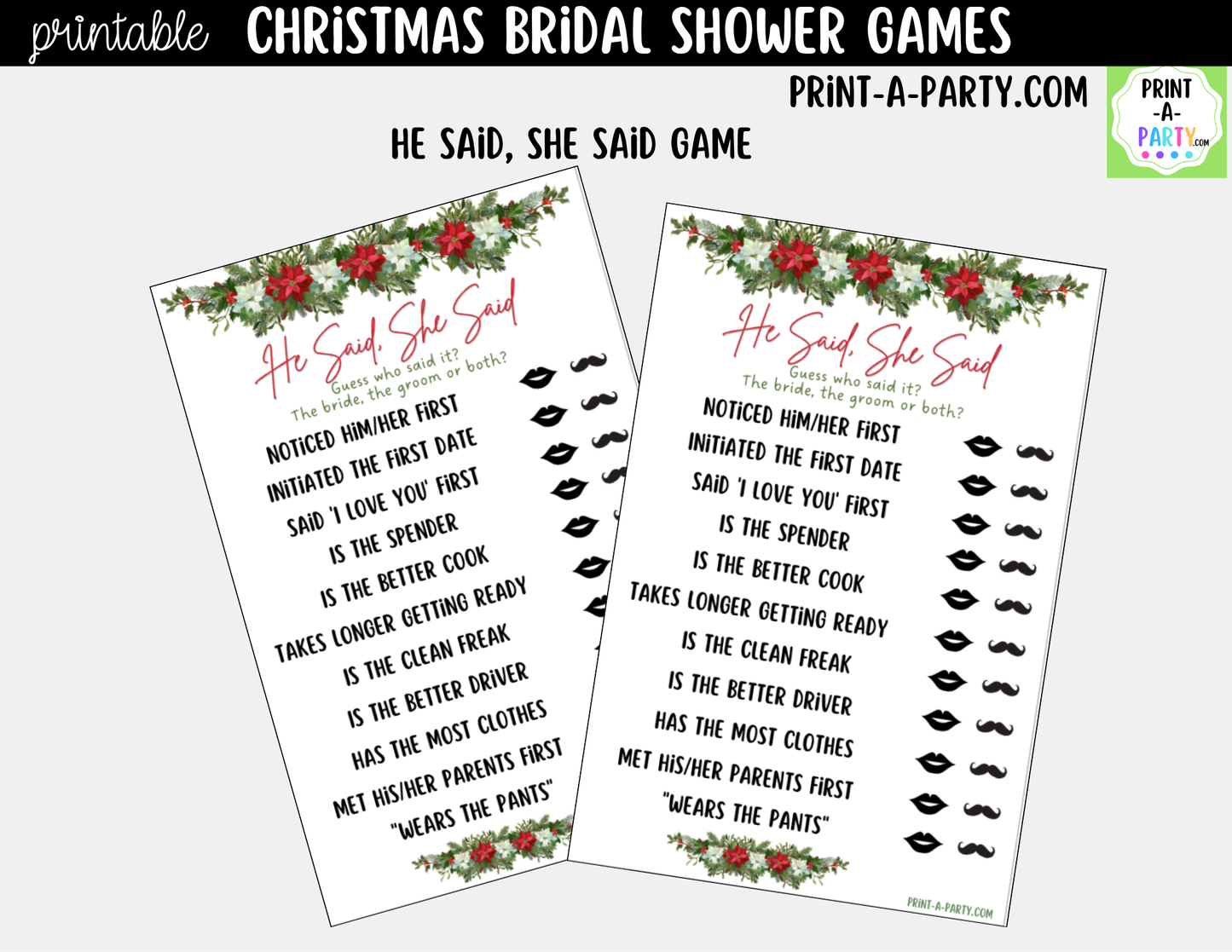 Christmas Bridal Shower Games Printable - Holiday Wedding Shower Game Bundle