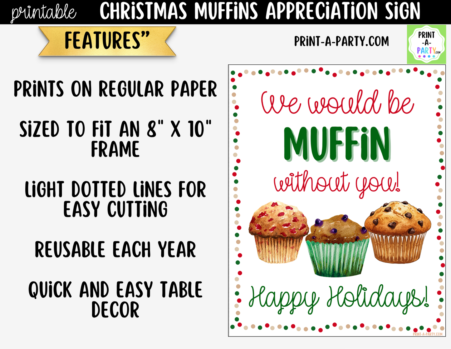 Christmas Muffins Appreciation Sign Printable | Teacher & Staff Holiday Thank You