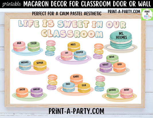 Macaron-themed Printable Classroom Decor Kit for Doors, Boards, Hallways - Life Is Sweet In Our Classroom