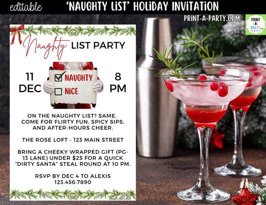 Naughty List Christmas Party Invitation | Editable Canva Funny Adult Holiday Invite