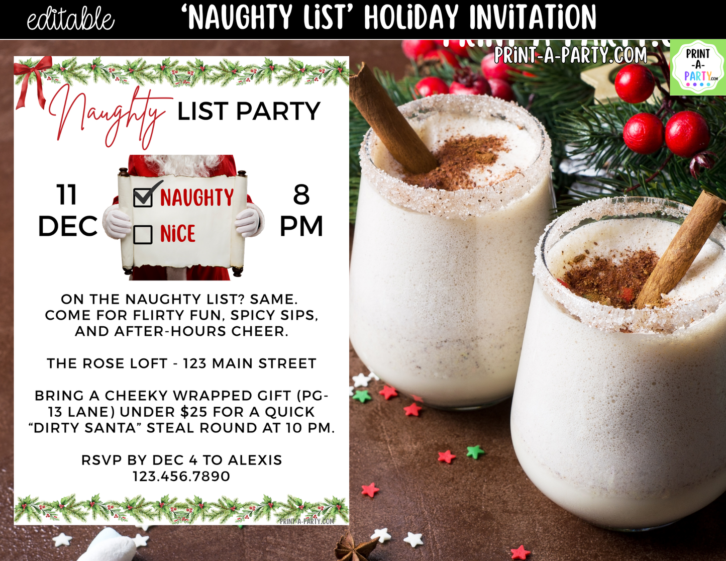 Naughty List Christmas Party Invitation | Editable Canva Funny Adult Holiday Invite