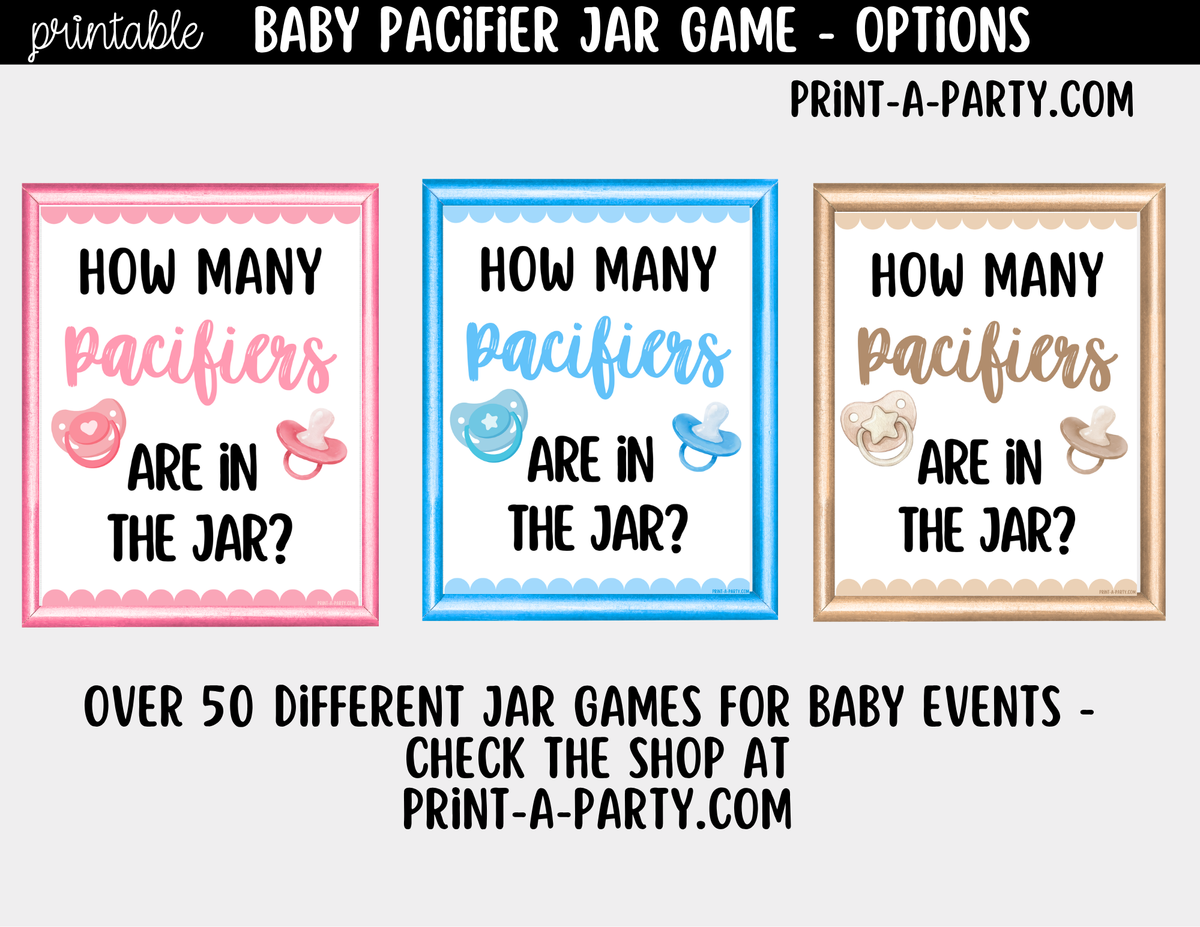 How Many Pacifiers in the Jar Guessing Game - Blue Baby Boy Shower