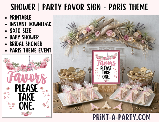Paris Favors Sign (8x10) – Printable Instant Download