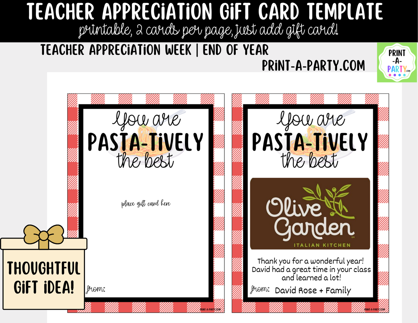 Gift Card Restaurant Templates – Teacher Appreciation Gift Cards for Teacher and Staff Gifts