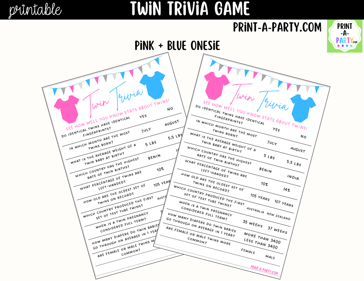 Twin Baby Shower Trivia Game Printable